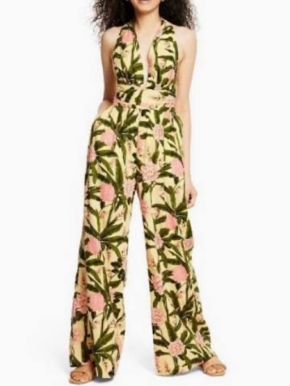 Agua Bendita x Target Peony Botanical Jumpsuit 2XL Yellow Olive Floral Resort